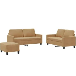 Canapés-vidaXL Ensemble de canapés 3 pcs avec coussins Velours Marron