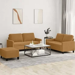 Canapés-vidaXL Ensemble de canapés 3 pcs avec coussins Velours Marron
