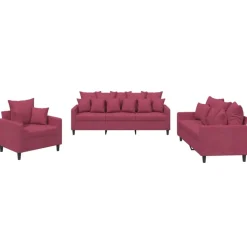 Canapés-vidaXL Ensemble de canapés 3 pcs avec coussins Velours Rouge bordeaux