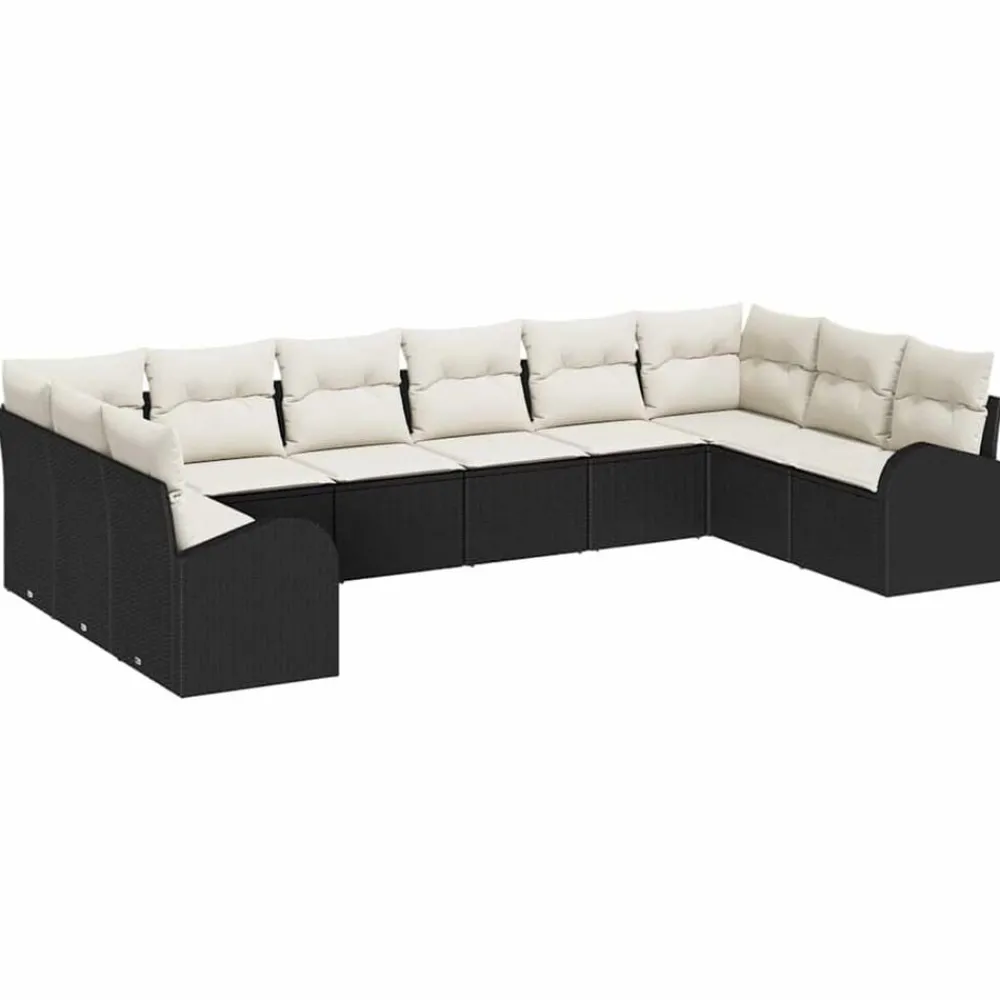 vidaXL Ensemble de Canapés avec coussin 10 pcs Noir Polyrotin