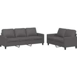 Canapés-vidaXL Ensemble de canapés 2 pcs avec coussins Similicuir Gris