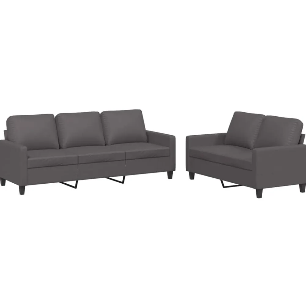 Canapés-vidaXL Ensemble de canapés 2 pcs avec coussins Similicuir Gris