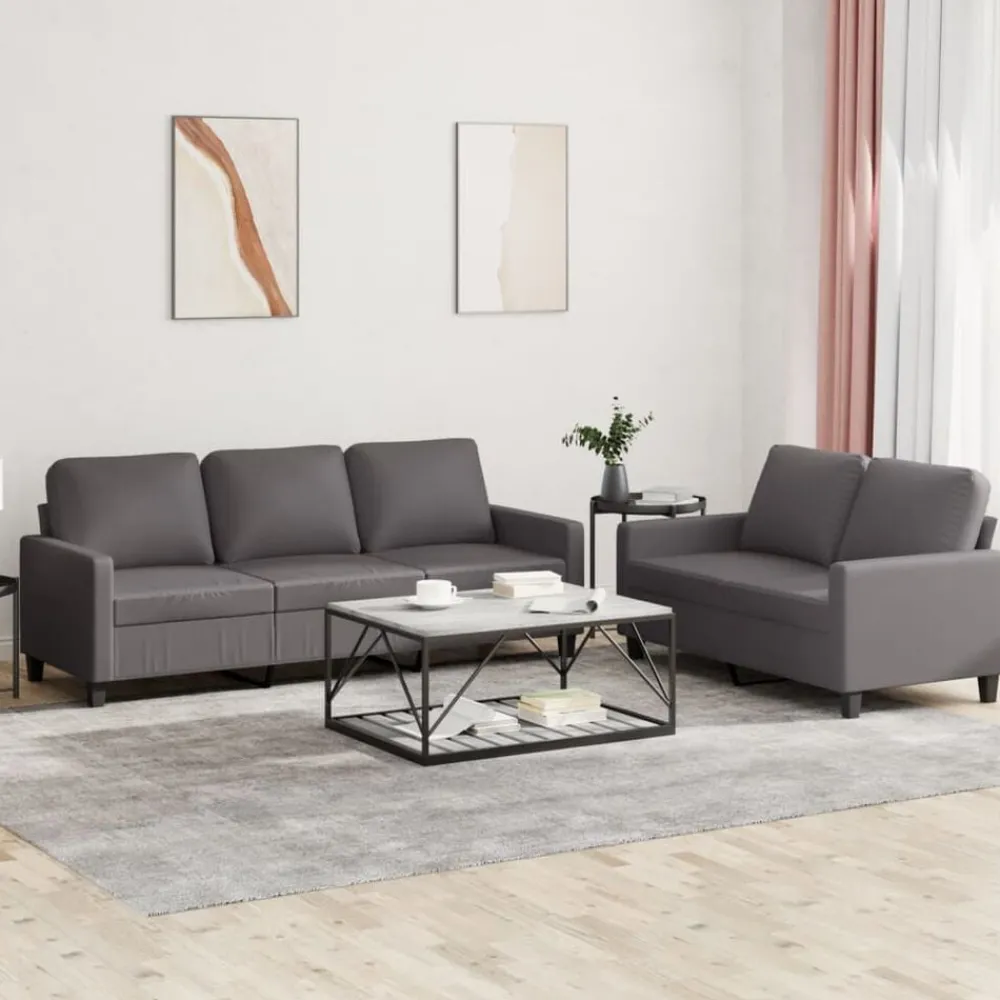 Canapés-vidaXL Ensemble de canapés 2 pcs avec coussins Similicuir Gris