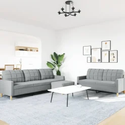 Canapés-vidaXL Ensemble de canapés 3 pcs avec repose-pied tissu Gris clair