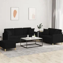 Canapés-vidaXL Ensemble de canapés 3 pcs avec coussins tissu Noir