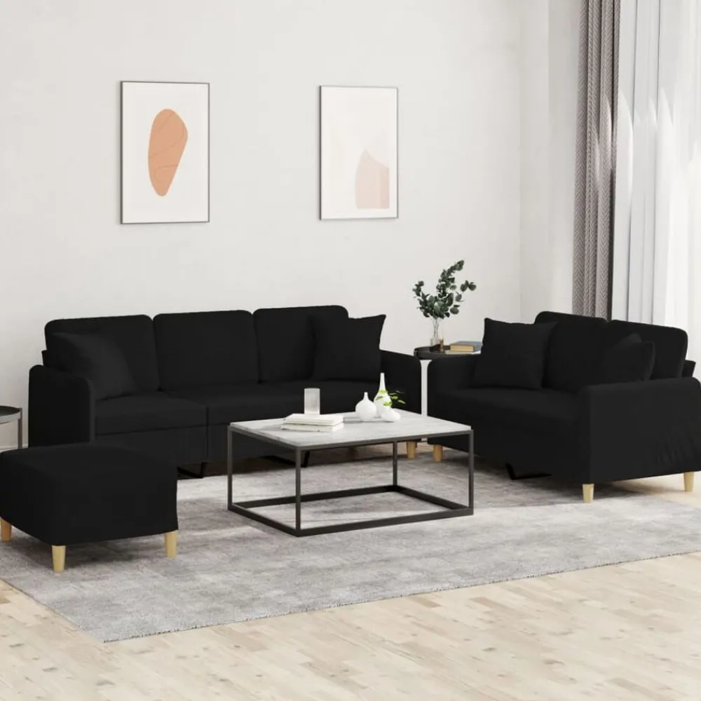 Canapés-vidaXL Ensemble de canapés 3 pcs avec coussins tissu Noir
