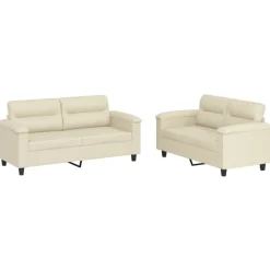 vidaXL Ensemble de canapés 2 pcs avec coussins Crème Similicuir