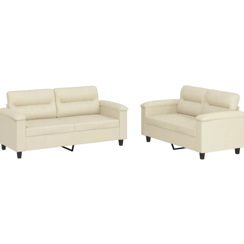 vidaXL Ensemble de canapés 2 pcs avec coussins Crème Similicuir