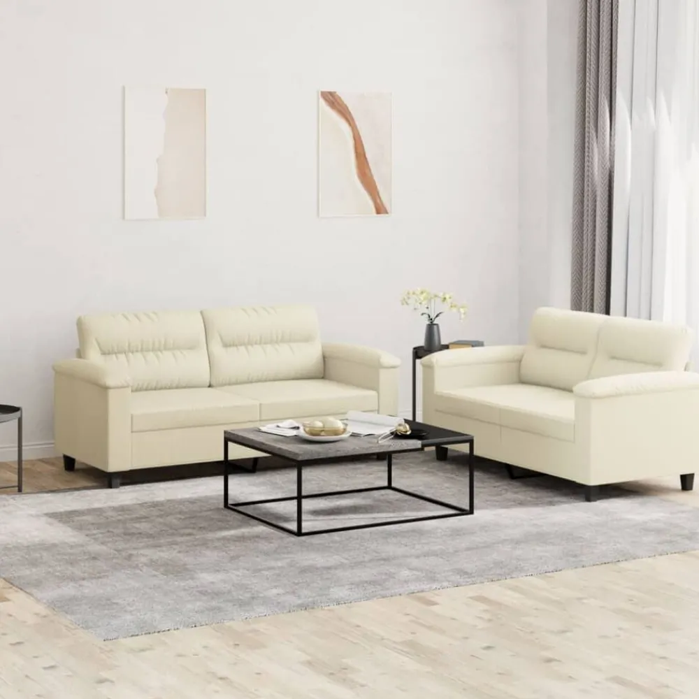 vidaXL Ensemble de canapés 2 pcs avec coussins Crème Similicuir