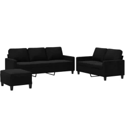 Canapés-vidaXL Ensemble de canapés 3 pcs avec coussins Velours Noir