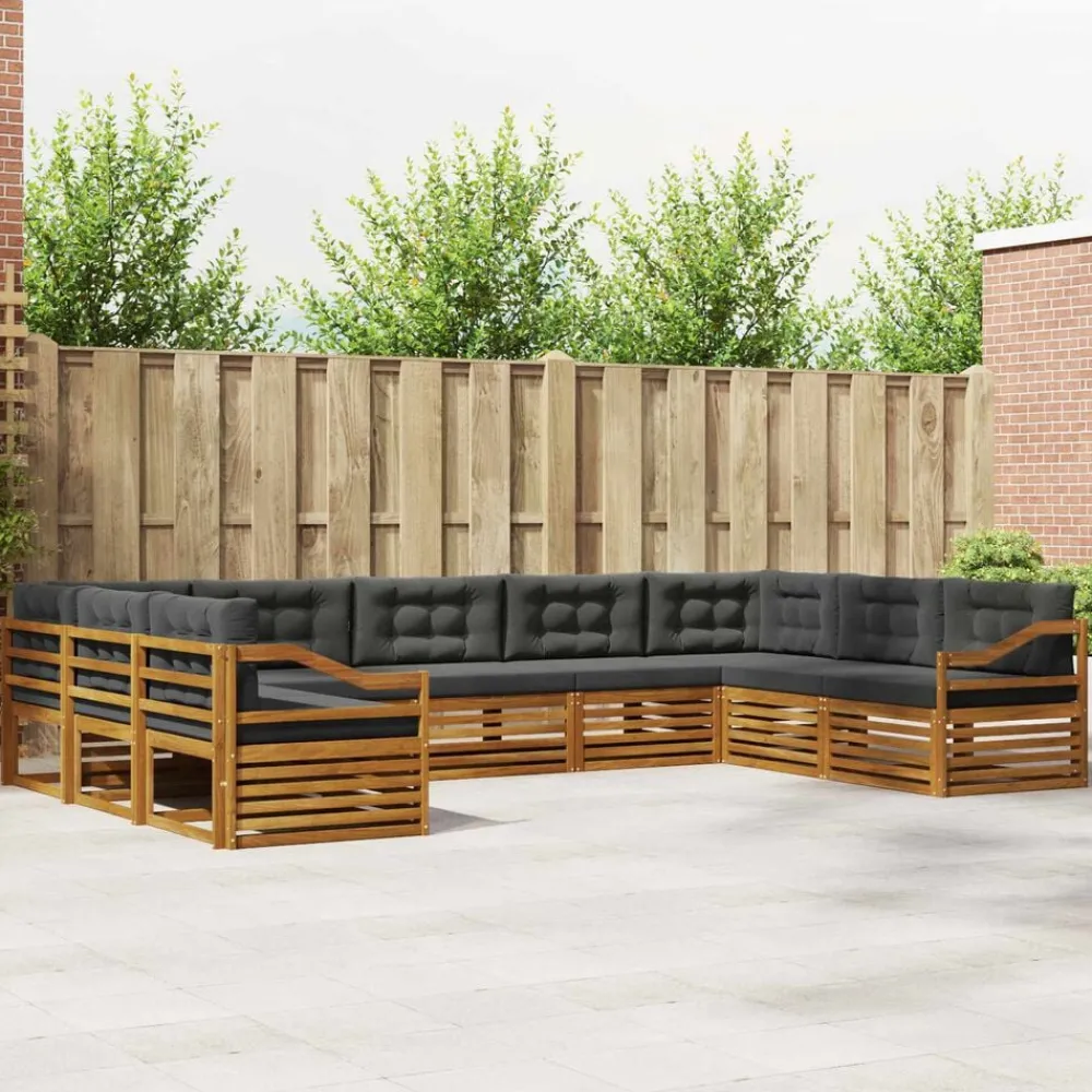 Ensembles De Meubles-vidaXL Ensemble de canapés d'extérieur 9 pcs Naturel et anthracite