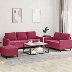 Canapés-vidaXL Ensemble de canapés 3 pcs avec coussins Velours Rouge bordeaux