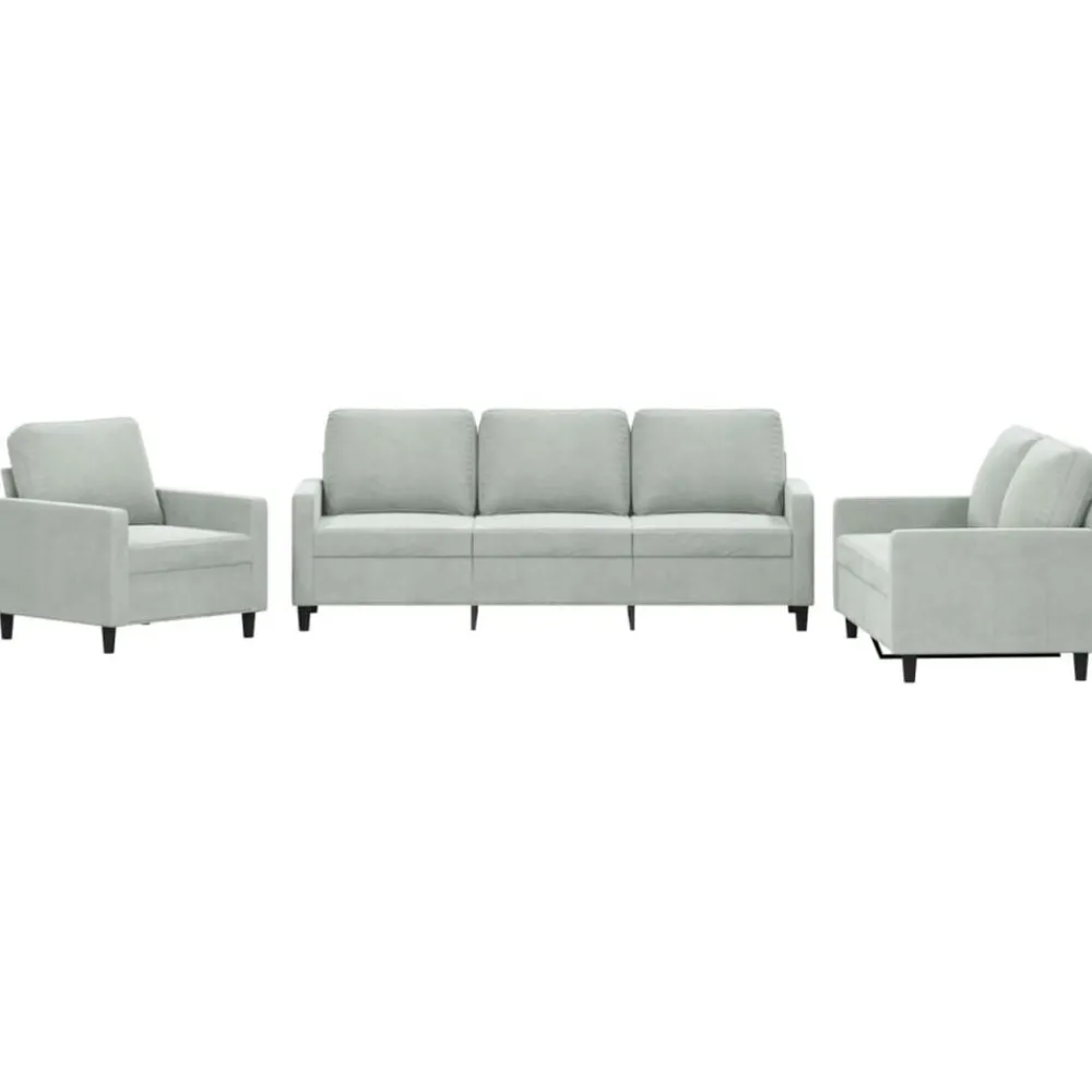 Canapés-vidaXL Ensemble de canapés 3 pcs avec coussins Velours Gris clair