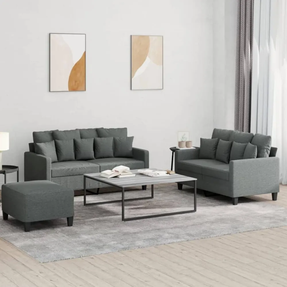 Canapés-vidaXL Ensemble de canapés 3 pcs avec coussins Tissu Gris foncé