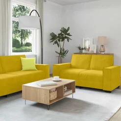 Canapés-vidaXL Ensemble de canapés 3 pcs avec coussins Velours Jaune