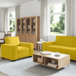 Canapés-vidaXL Ensemble de canapés 3 pcs avec coussins Velours Jaune