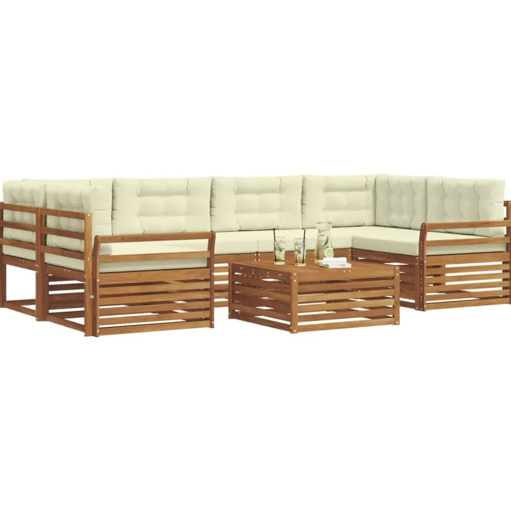 vidaXL Ensemble de canapés d'extérieur 8 pcs Naturel et Crème