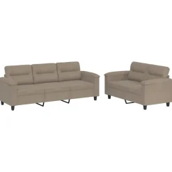 Canapés-vidaXL Ensemble de canapés 2 pcs avec coussins tissu microfibre Taupe