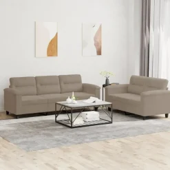 Canapés-vidaXL Ensemble de canapés 2 pcs avec coussins tissu microfibre Taupe