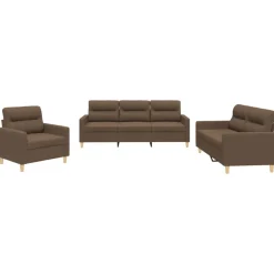 Canapés-vidaXL Ensemble de canapés 3 pcs avec coussins Tissu Marron