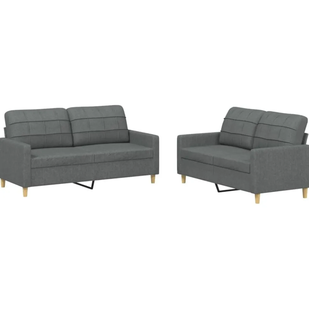 Canapés-vidaXL Ensemble de canapés 2 pcs avec coussins Tissu Gris foncé