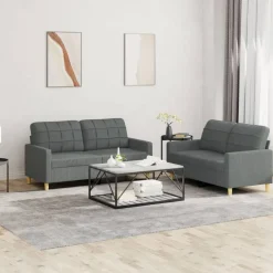 Canapés-vidaXL Ensemble de canapés 2 pcs avec coussins Tissu Gris foncé