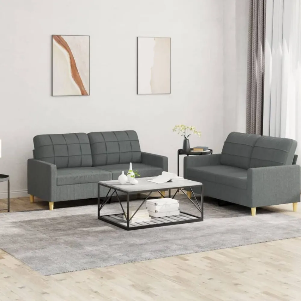 Canapés-vidaXL Ensemble de canapés 2 pcs avec coussins Tissu Gris foncé
