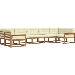 Ensembles De Meubles-vidaXL Ensemble de canapés d'extérieur 7 pcs Naturel et Crème Naturel et cr&egrave;me