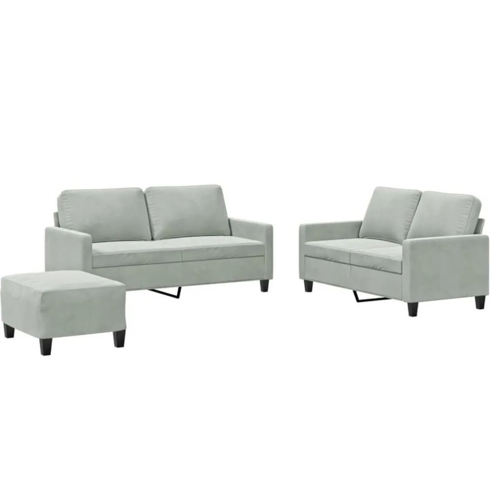 Canapés-vidaXL Ensemble de canapés 3 pcs avec coussins Velours Gris clair