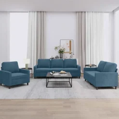 Canapés-vidaXL Ensemble de canapés 3 pcs avec coussins Velours Bleu
