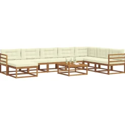 Ensembles De Meubles-vidaXL Ensemble de canapés d'extérieur 9 pcs Naturel et Crème Naturel et crème