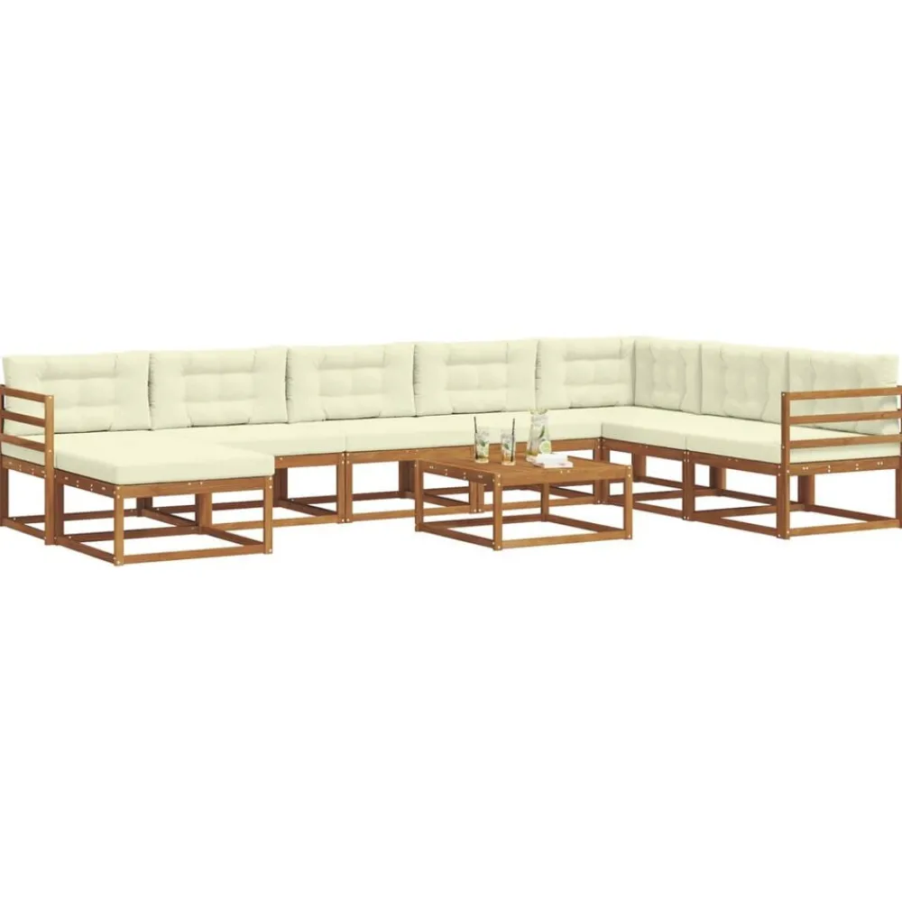 Ensembles De Meubles-vidaXL Ensemble de canapés d'extérieur 9 pcs Naturel et Crème Naturel et crème