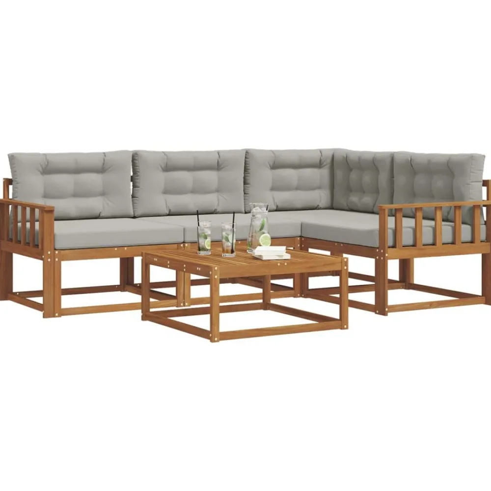 vidaXL Ensemble de canapés d'extérieur 5 pcs Gris Naturel et Clair
