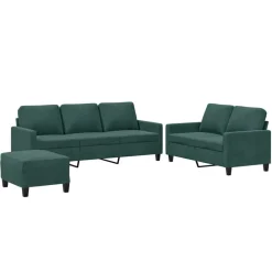 Canapés-vidaXL Ensemble de canapés 3 pcs avec coussins Velours Vert foncé