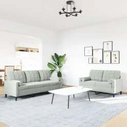 Canapés-vidaXL Ensemble de canapés 2 pcs et coussins et traversins velours Gris clair