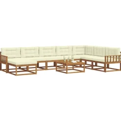 vidaXL Ensemble de canapés d'extérieur 9 pcs Naturel et Crème