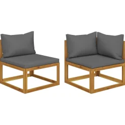 Mobilier De Jardin-vidaXL Ensemble de canapés 2pcs avec coussins Acacia solide Gris foncé