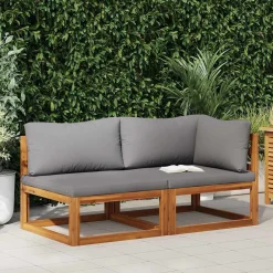 Mobilier De Jardin-vidaXL Ensemble de canapés 2pcs avec coussins Acacia solide Gris foncé