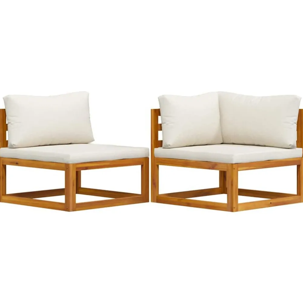 vidaXL Ensemble de canapés 2 pcs et coussins blanc crème Acacia solide