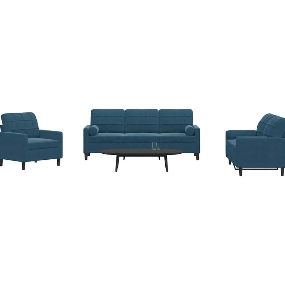 Canapés-vidaXL Ensemble de canapés 3pcs et coussins et traversins velours Bleu