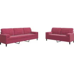 Canapés-vidaXL Ensemble de canapés 2 pcs avec coussins et traversins velours Rouge bordeaux