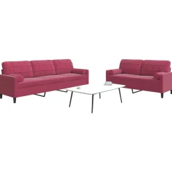 Canapés-vidaXL Ensemble de canapés 2 pcs avec coussins et traversins velours Rouge bordeaux