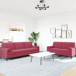 Canapés-vidaXL Ensemble de canapés 2 pcs avec coussins et traversins velours Rouge bordeaux