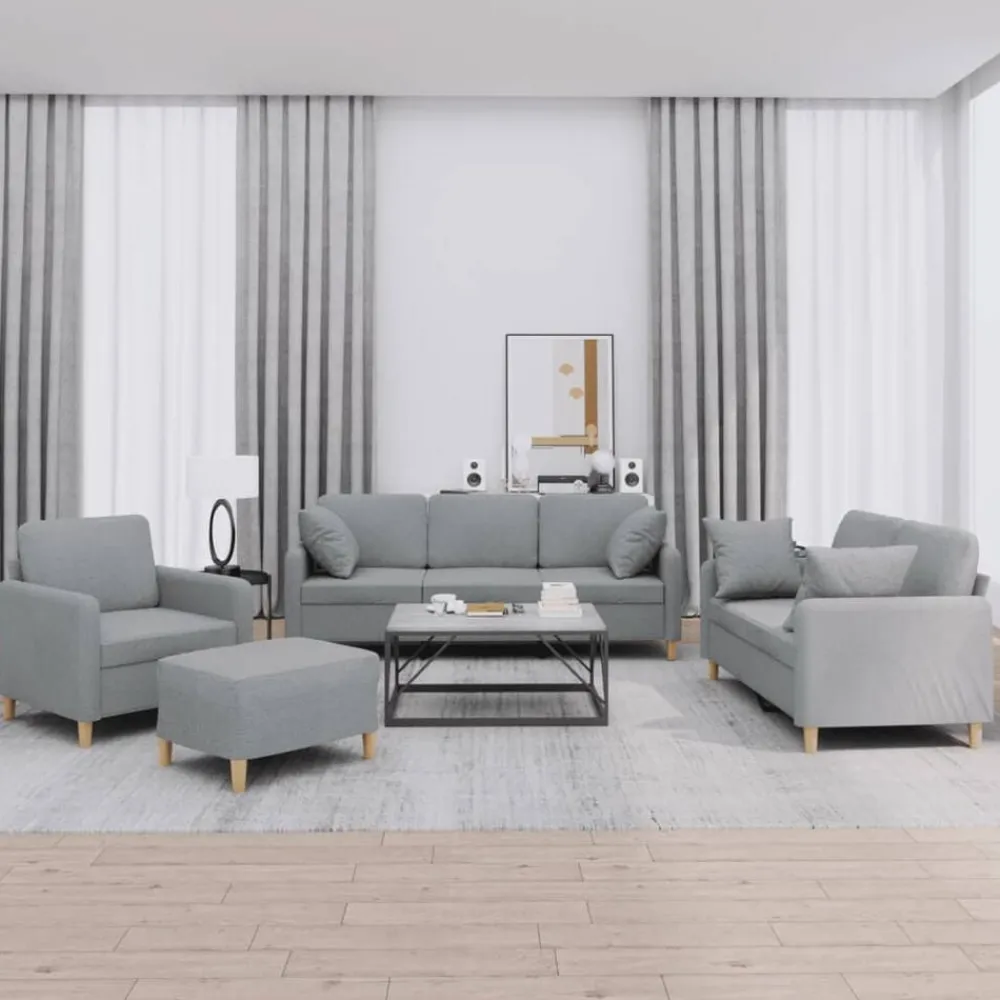 Canapés-vidaXL Ensemble de canapés 4 pcs coussins tissu Gris clair