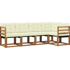 Ensembles De Meubles-vidaXL Ensemble de canapés d'extérieur 5 pcs Naturel et Crème Naturel et cr&egrave;me