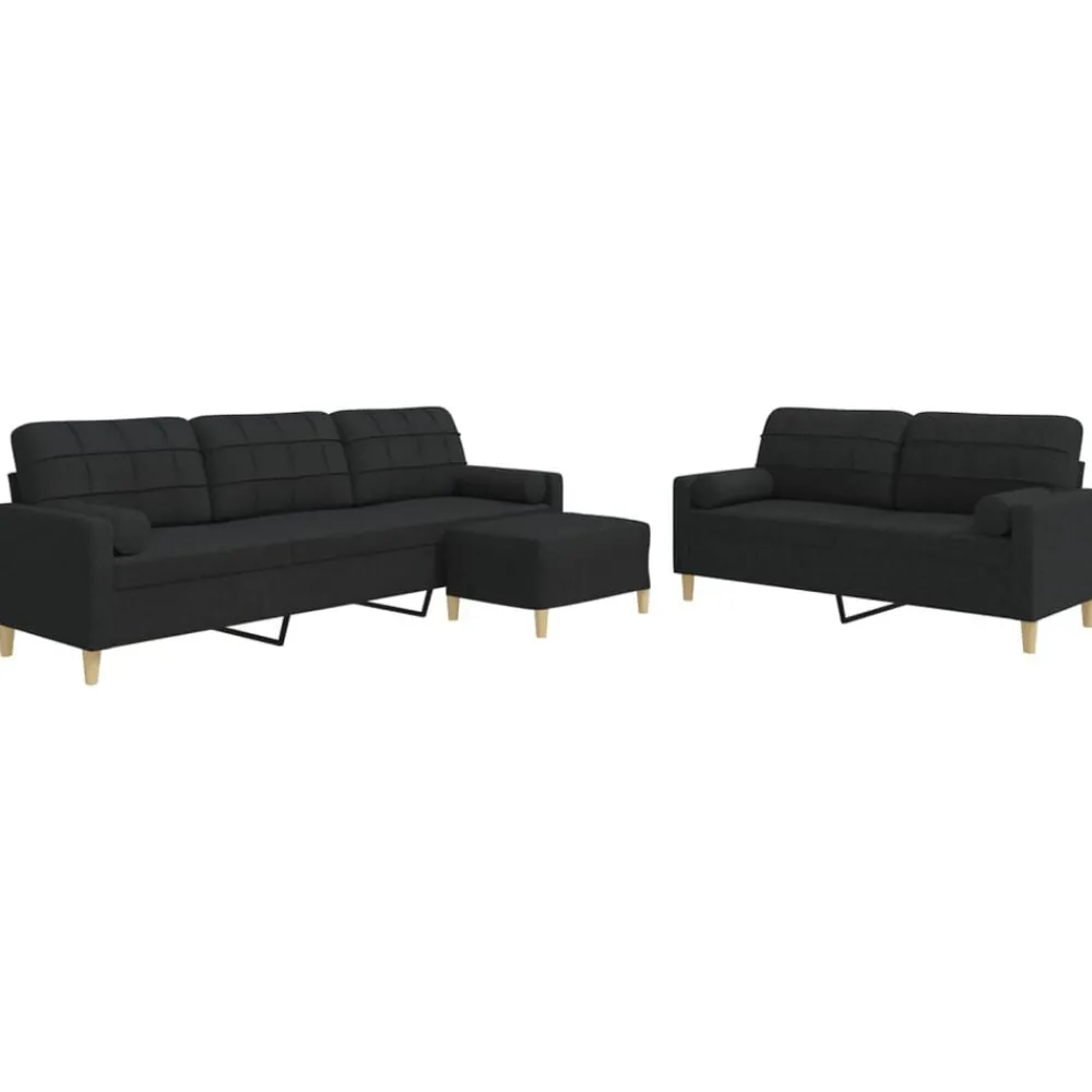 Canapés-vidaXL Ensemble de canapés 3 pcs repose-pied et coussins décoratifs Noir