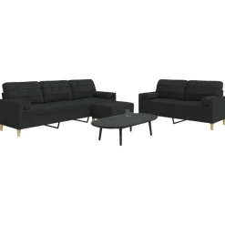 Canapés-vidaXL Ensemble de canapés 3 pcs repose-pied et coussins décoratifs Noir
