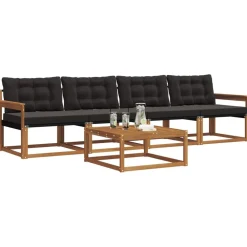 Ensembles De Meubles-vidaXL Ensemble de canapés d'extérieur 5 pcs Naturel et noir
