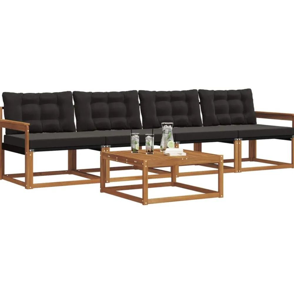Ensembles De Meubles-vidaXL Ensemble de canapés d'extérieur 5 pcs Naturel et noir