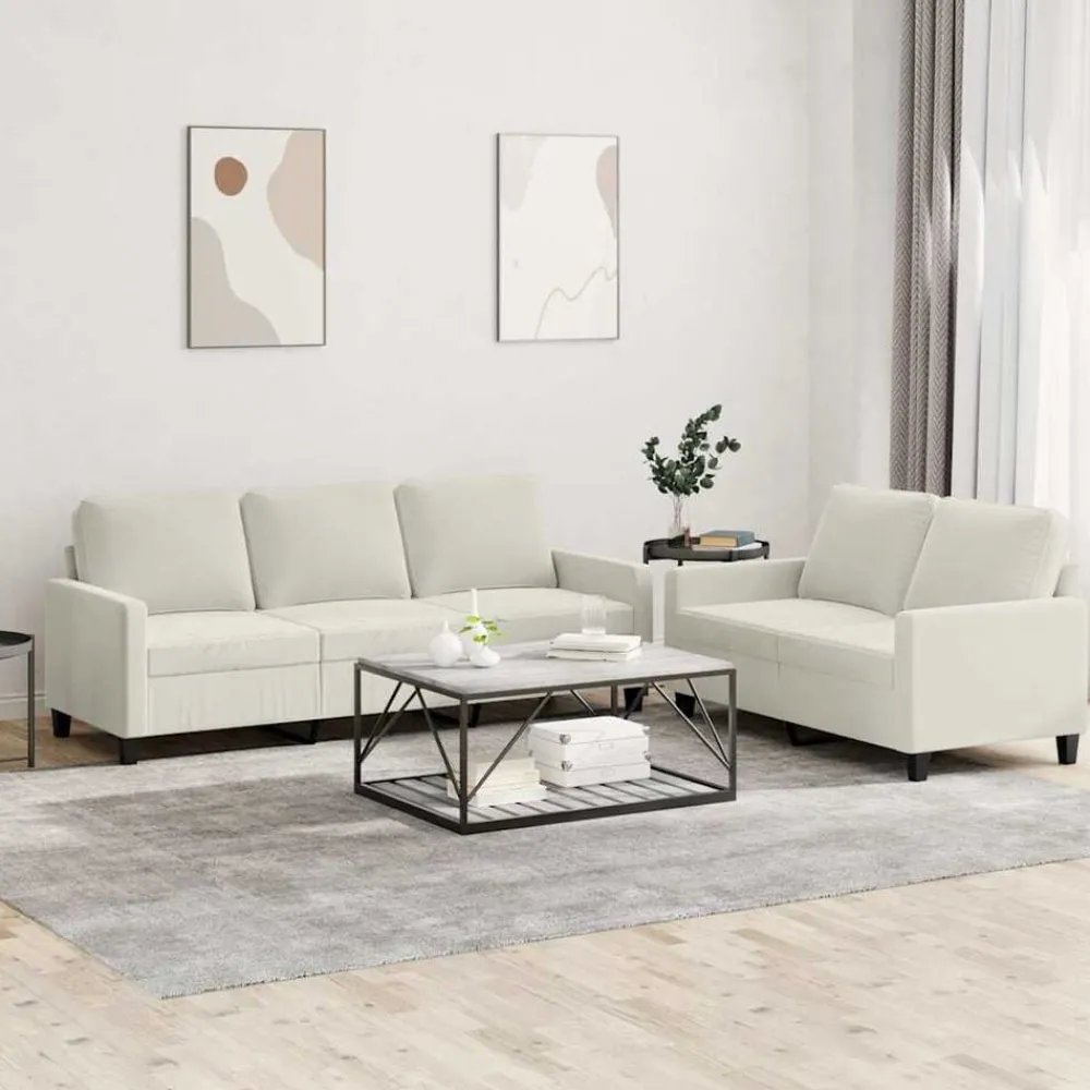 vidaXL Ensemble de canapés 2 pcs avec coussins Crème Velours